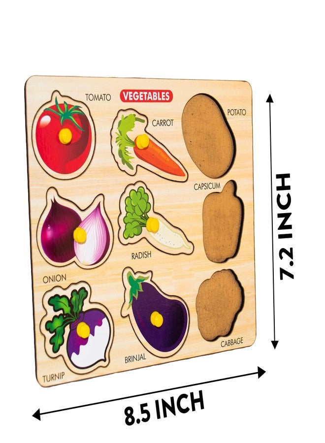 BuGBee Wooden Fruits & Vegetables Peg Puzzle Board | Montessori Learning Toys for Toddlers | Educational Wooden Puzzles for Kids 2-7 Years | Fine Motor Skills, Color & Shape Recognition Toy - Image 3